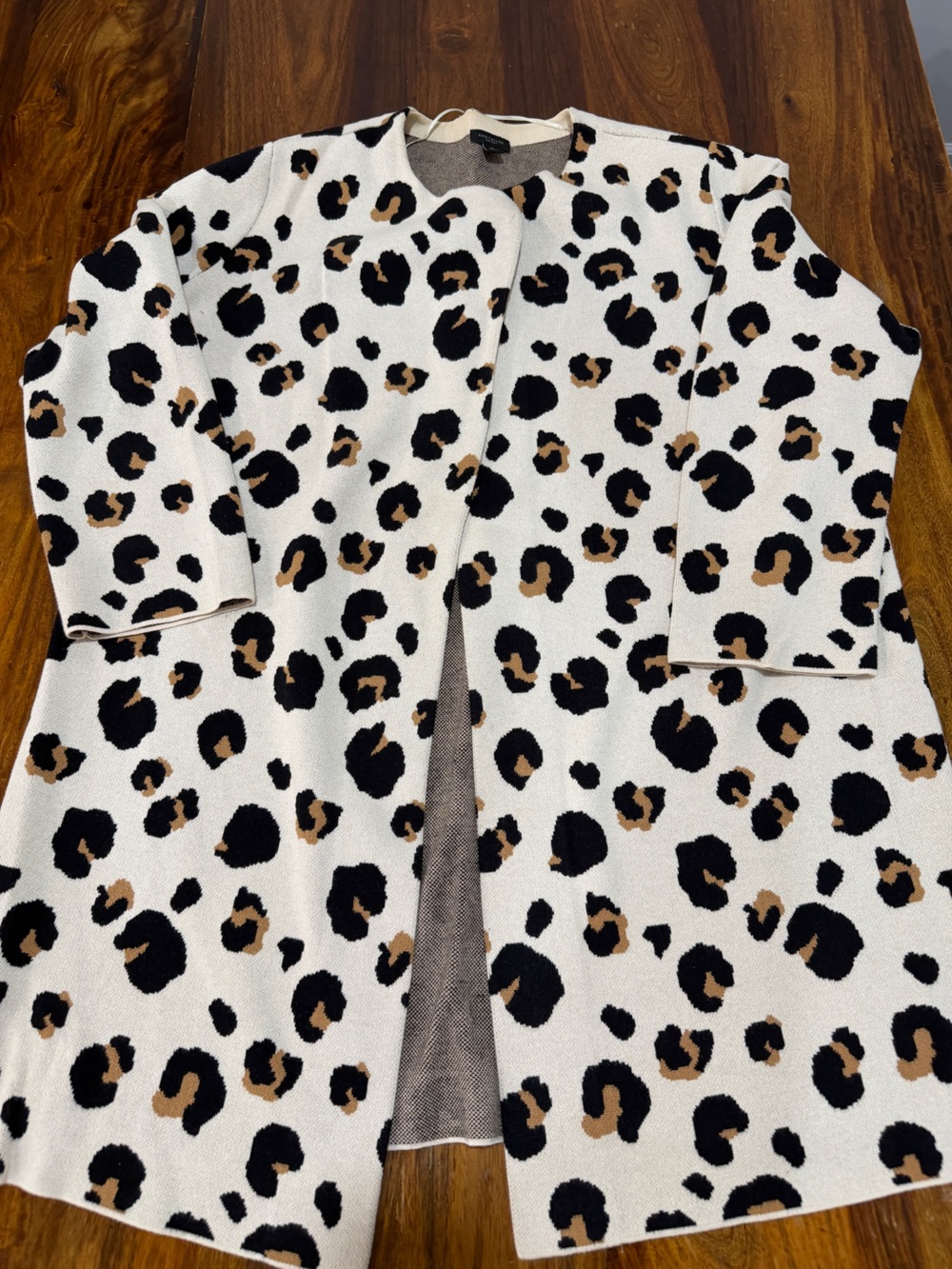 Ann Taylor Leopard Print Sweater Duster Topper XL - White, Black & Brown
